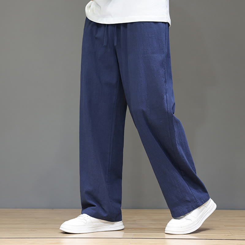 Summer Men's Linen Straight Leg Pants With Pockets