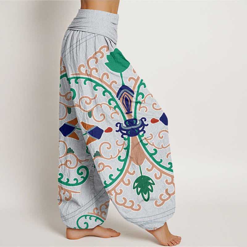 Flowers Vines Totem Pattern Women's Elastic Waist Harem Pants