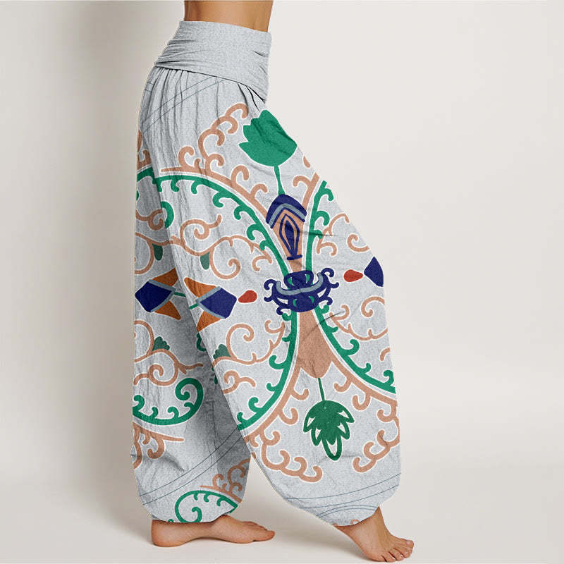 Flowers Vines Totem Pattern Women's Elastic Waist Harem Pants