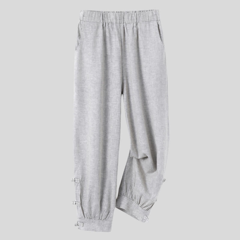 Casual Summer Buttoned Women's Cotton Linen Pants With Pockets