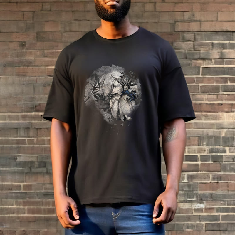 Chinese Bamboo Mountain Pavilion Design Pattern Tee T-shirt