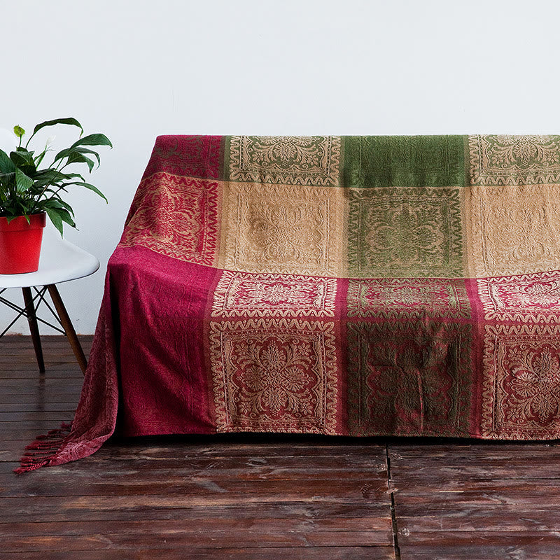 Tibetan Multicolored Flower Pattern Hand-Dyed Blanket