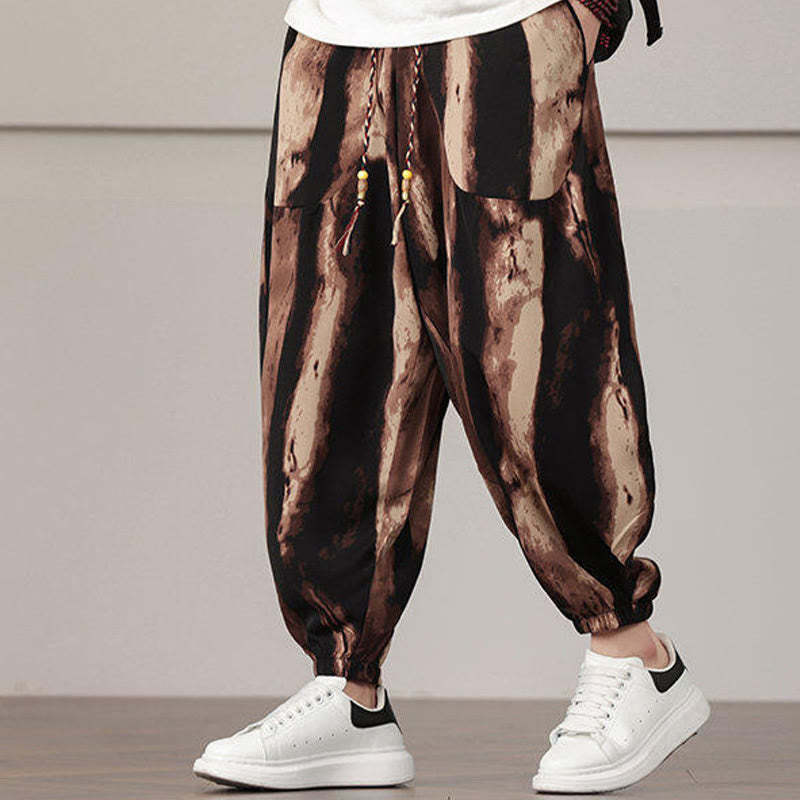 Stripe Pattern Drawstring Men's Harem Pants With Pockets