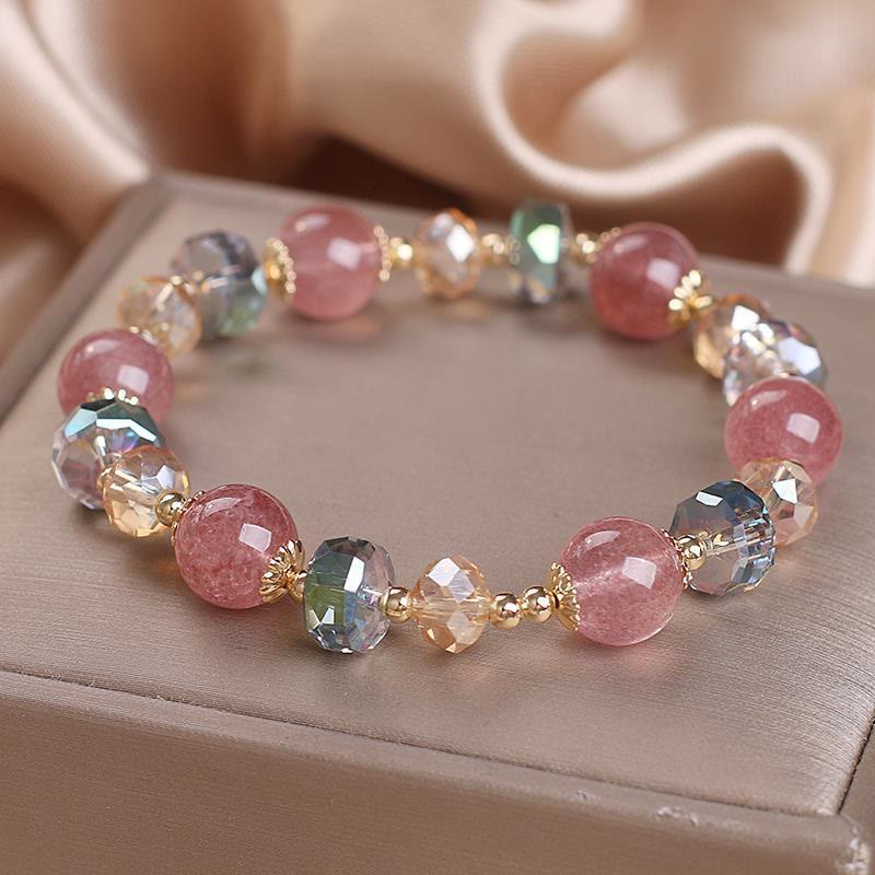 Natural Strawberry Quartz Colorful Crystal Positive Bracelet