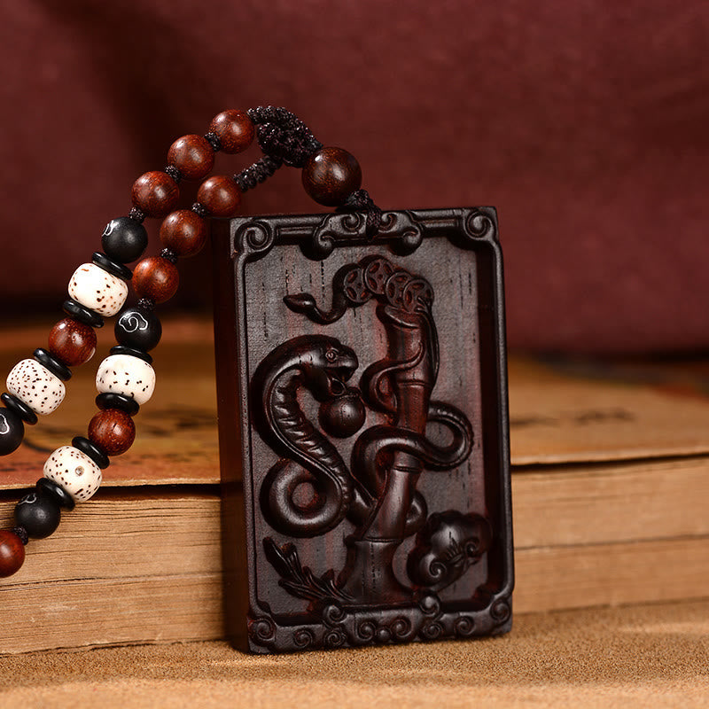 Chinese Zodiac Small Leaf Red Sandalwood Calm Necklace Pendant