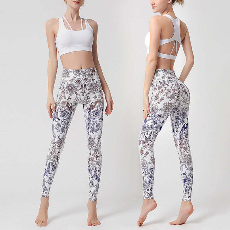 Flowers Leaves Birds Print Pants Sports Fitness Yoga Leggings Women's Yoga Pants