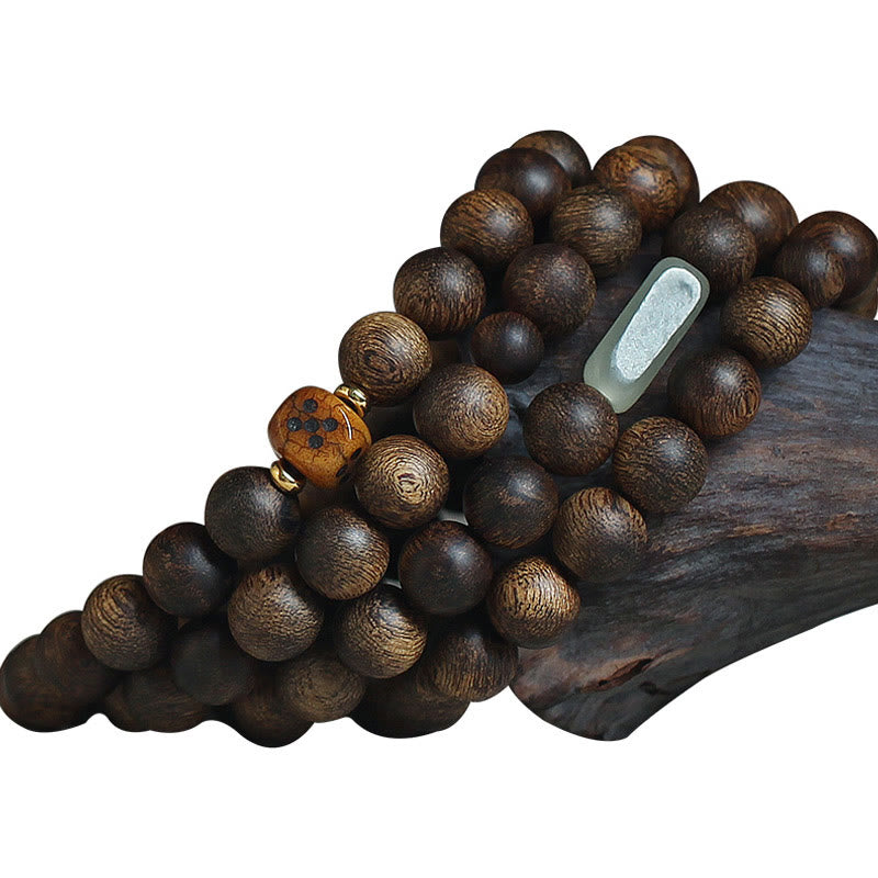 108 Mala Beads Brunei Agarwood Hetian Jade Yak Bone Strength Balance Bracelet