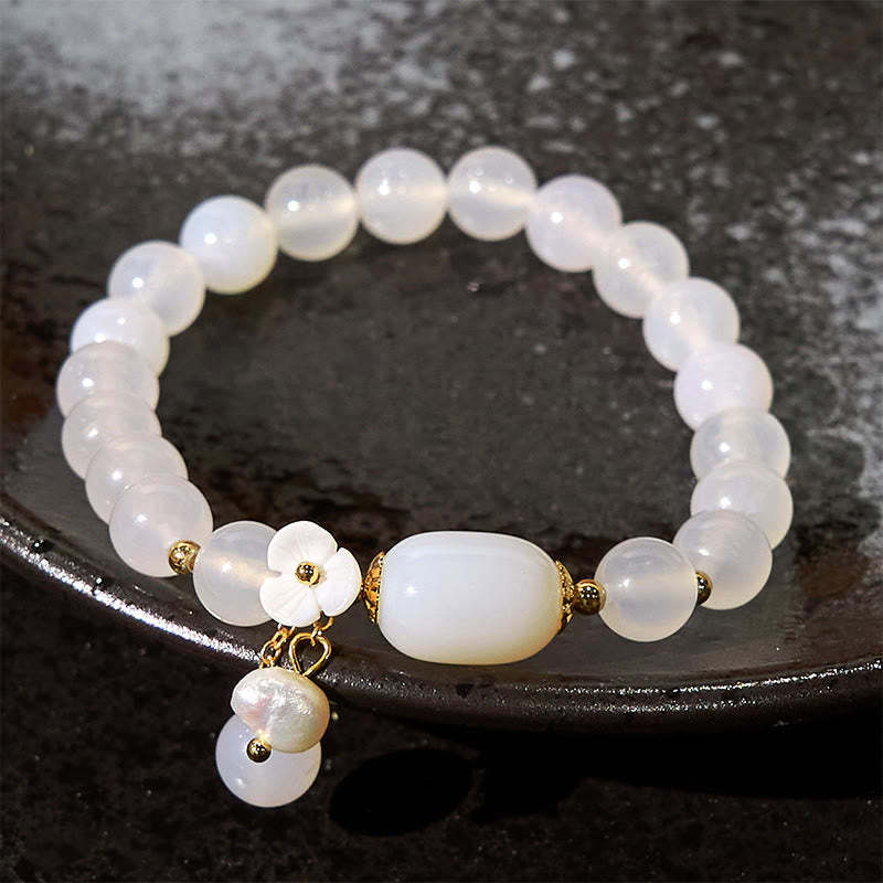 White Agate Pearl Flower Luck Bracelet