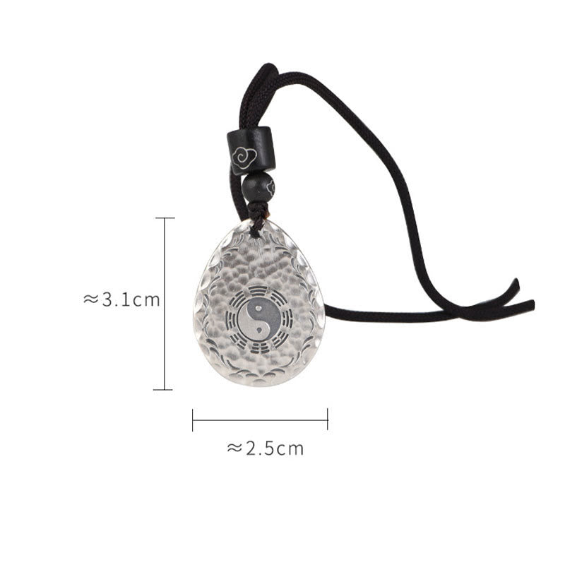 Vintage 999 Sterling Silver Yin Yang Bagua Water Drop Design Balance Harmony Necklace Pendant
