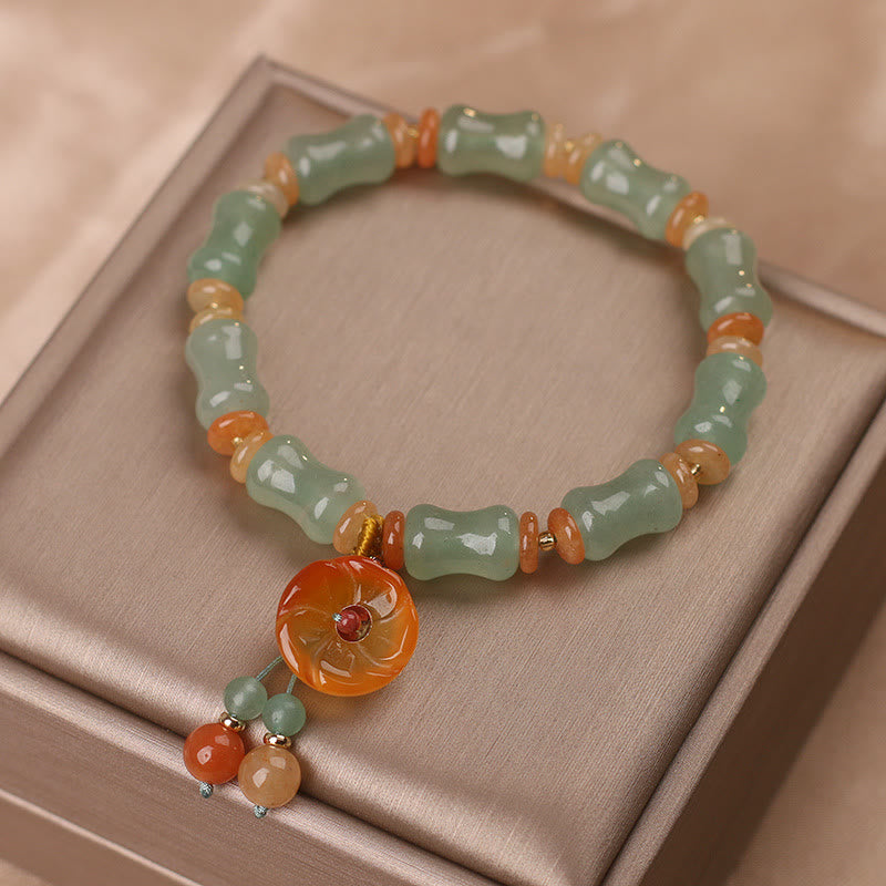Natural Jade Bamboo Flower Pattern Luck Bracelet