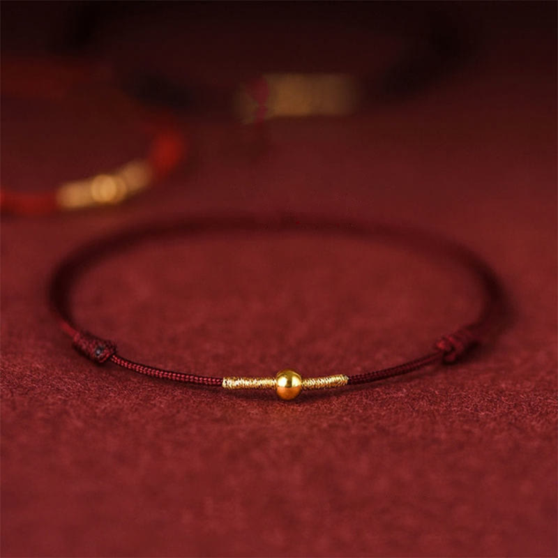 925 Sterling Silver Golden Bead Protection Braided Rope Bracelet Anklet
