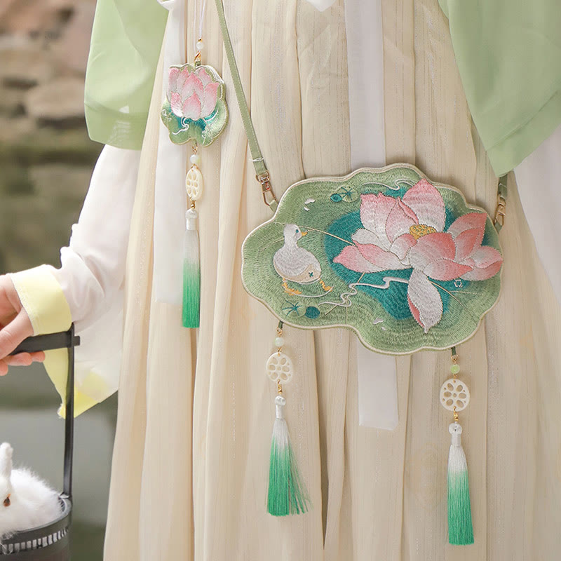 Luck Embroidery Lotus Koi Fish Rabbit Flower Hanfu Bag Crossbody Bag Shoulder Bag