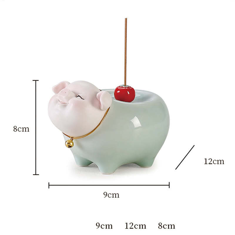 Ceramic Little Pig Blessing Stick Incense Burner