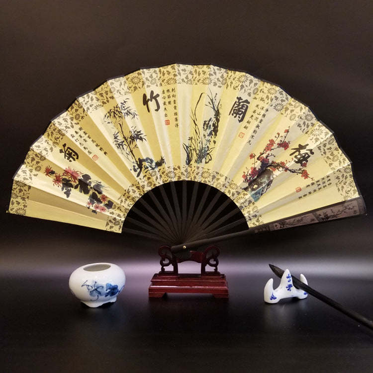 Great Wall Mountains Trees Crane Bamboo Handheld Bamboo Folding Fan 33.5cm