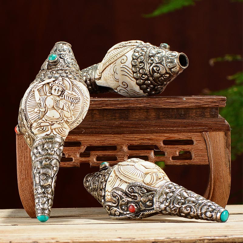 Tibetan Handmade Engraved Shankha mystic zen Conch Shell Wealth Positive Decoration