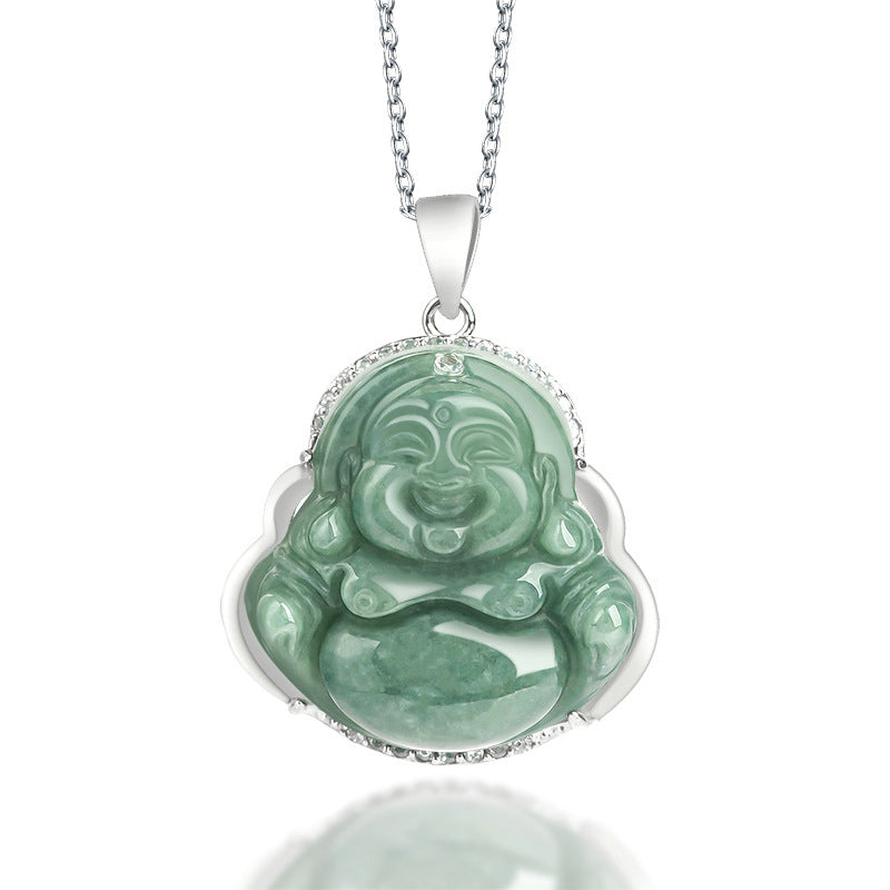 925 Sterling Silver Laughing mystic zen Jade Abundance Necklace Chain Pendant