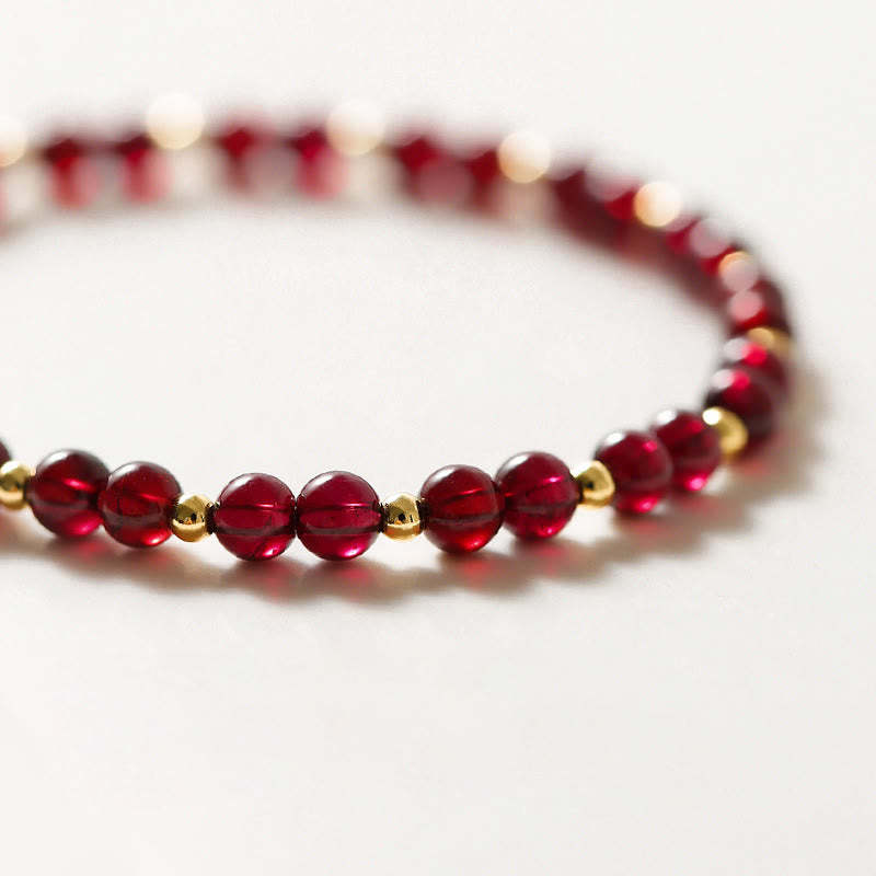 14K Gold Natural Garnet Cinnabar Flower Calm Bracelet