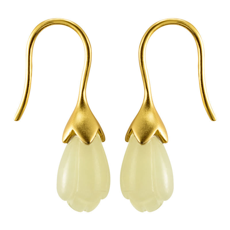925 Sterling Silver Hetian Jade Magnolia Abundance Drop Earrings