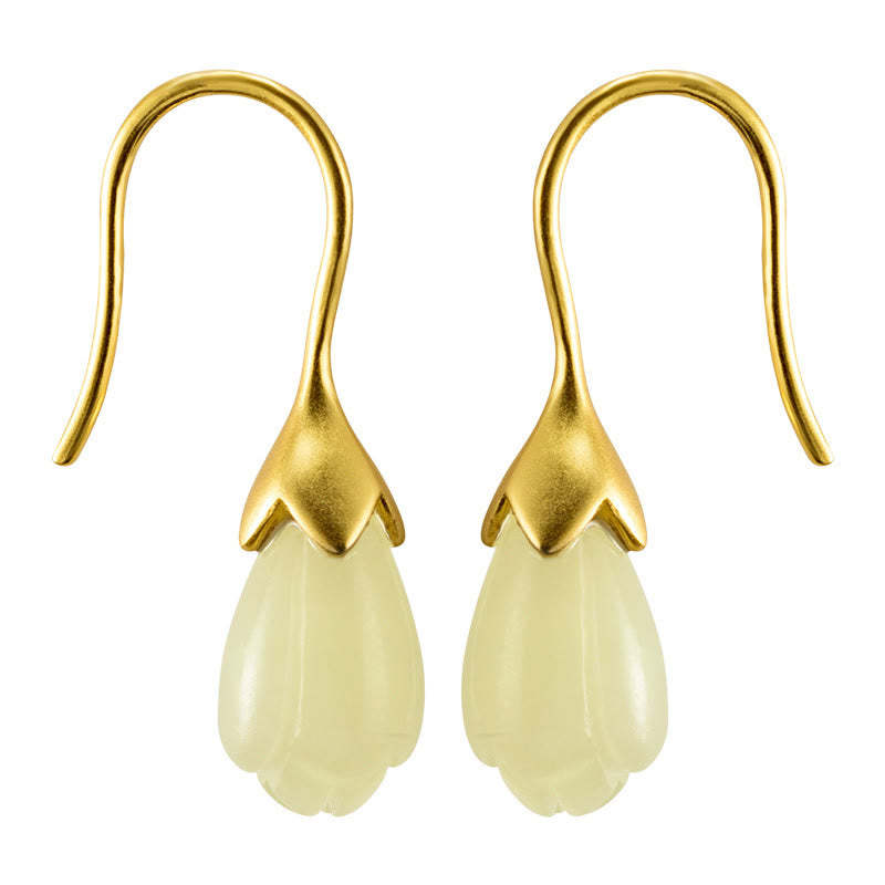 925 Sterling Silver Hetian Jade Magnolia Abundance Drop Earrings