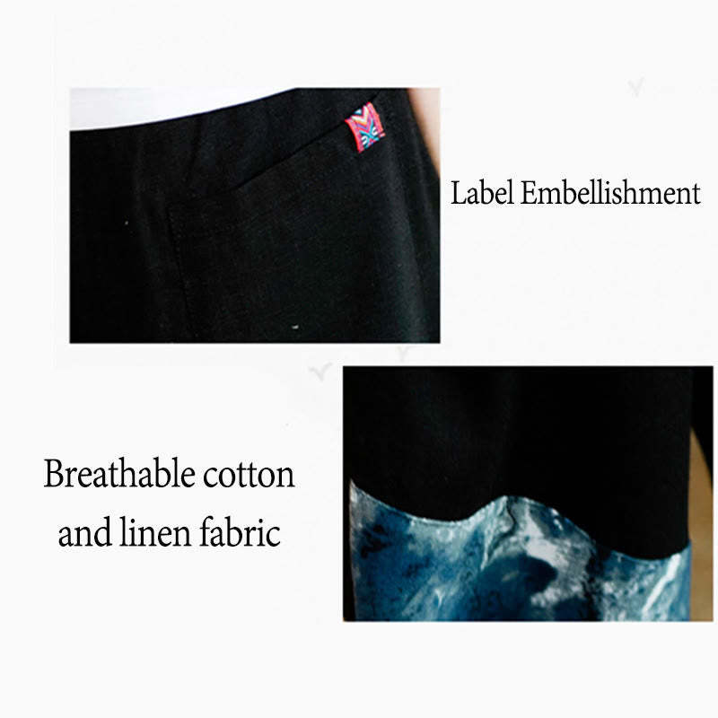 Patchwork Design Drawstring Cotton Men's Cropped Pants With Pockets
