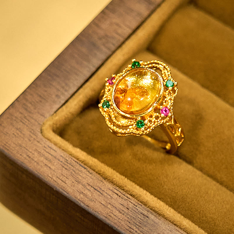 Flower Amber Hollow Lace Confidence Adjustable Ring