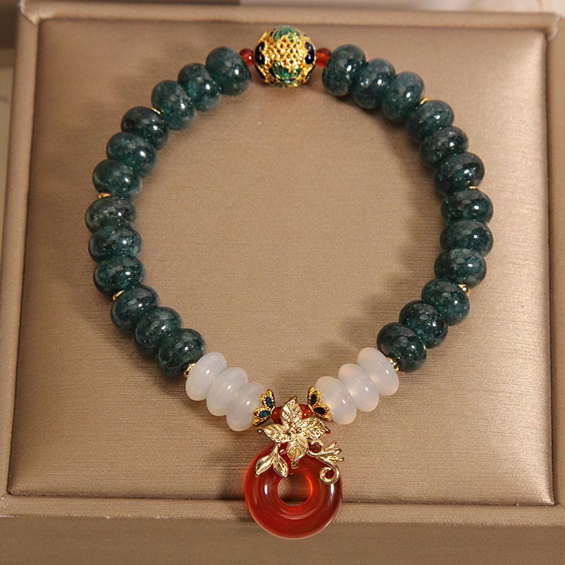 Jade White Agate Red Agate Peace Buckle Abacus Beads Luck Bracelet