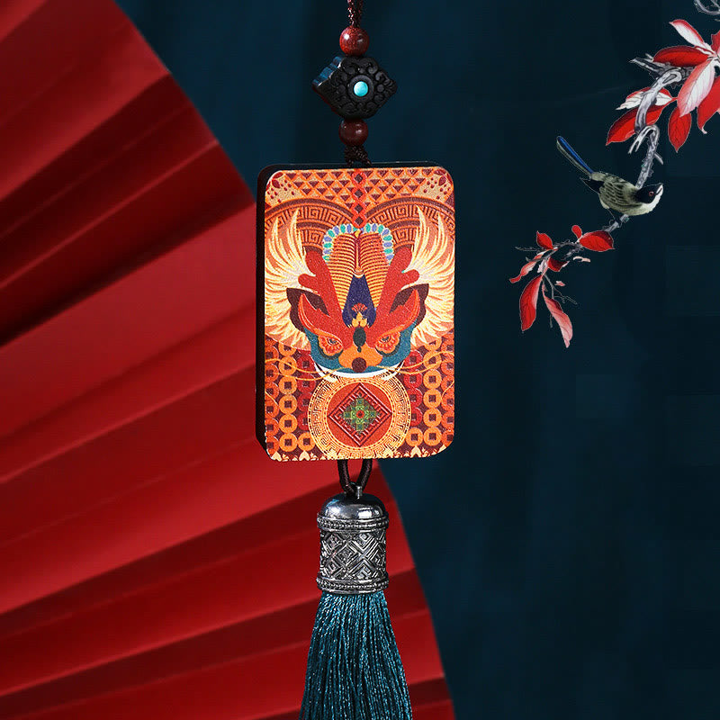 PiXiu Ebony Wood Luck Wealth Tassel Car Hanging Decoration