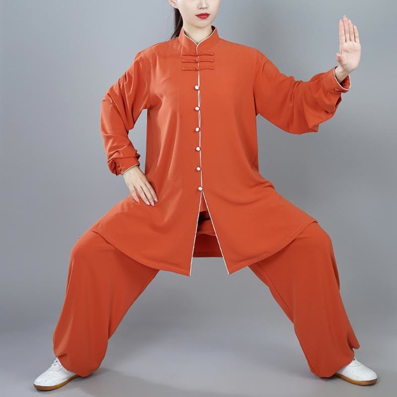 2Pcs Fall Solid Color Frog-Button Tai Chi Meditation Qigong Zen Practice Unisex Cotton Clothing Set