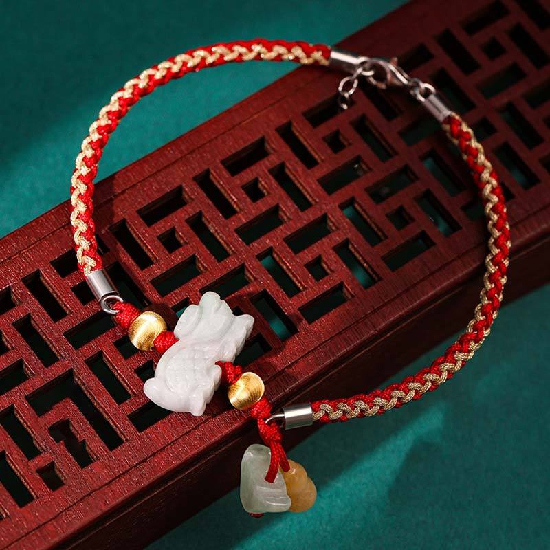 Chinese Zodiac Jade Prosperity Red String Bracelet Anklet