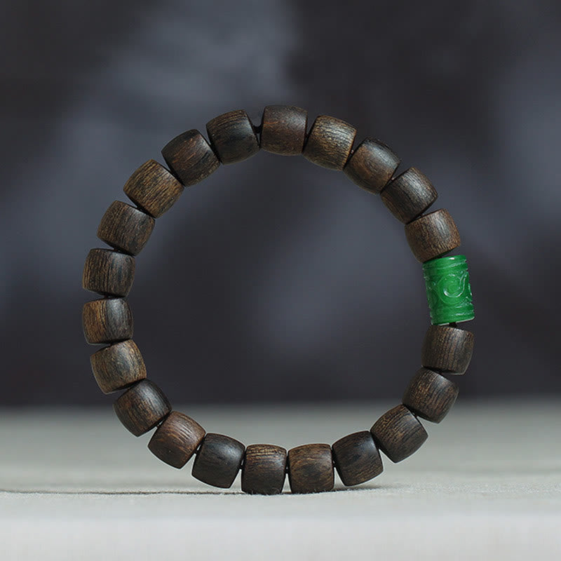 Nha Trang Rare Bai Qinan Agarwood Cyan Jade Red Agate Laughing mystic zen Tibetan Bone Strength Meditation Bracelet