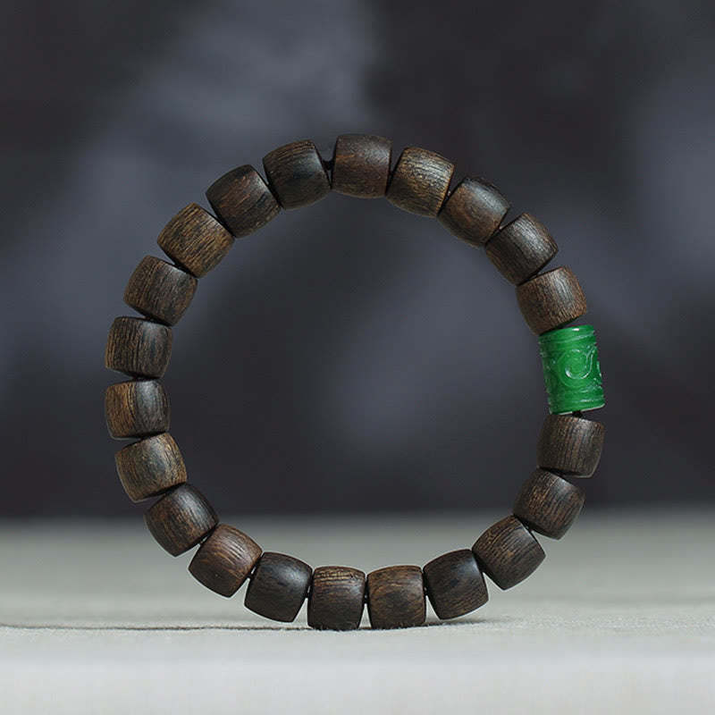 Nha Trang Rare Bai Qinan Agarwood Cyan Jade Red Agate Laughing mystic zen Tibetan Bone Strength Meditation Bracelet