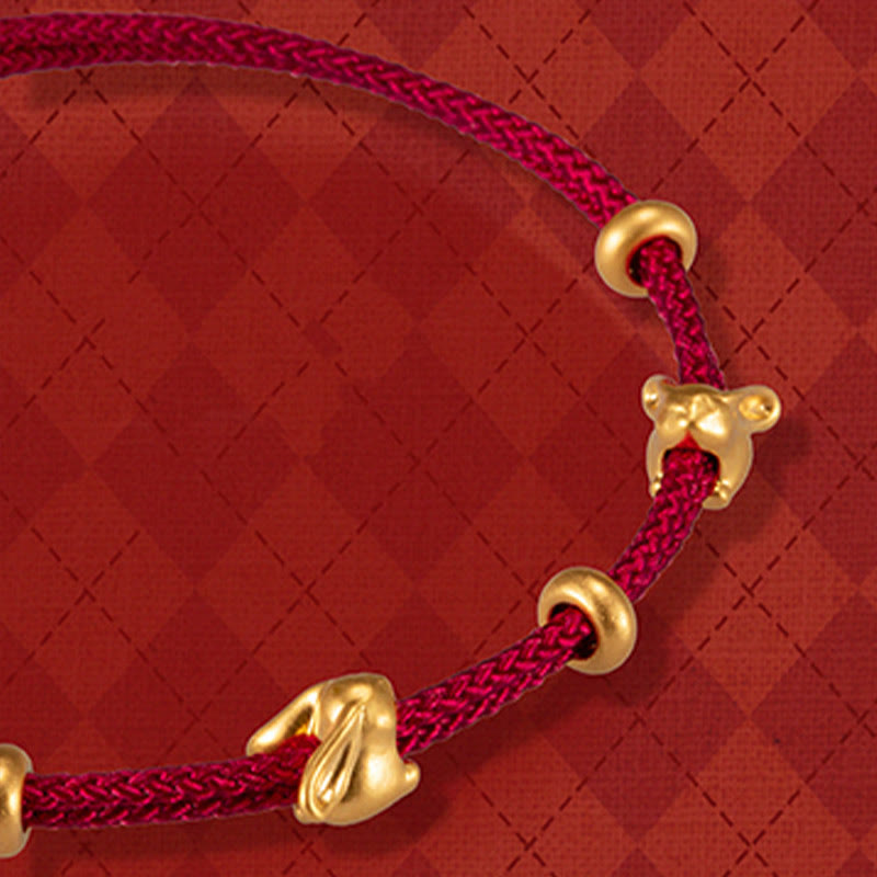 999 Gold Small Lucky Rabbit Osmanthus Design Handmade Luck?Braided Rope Bracelet