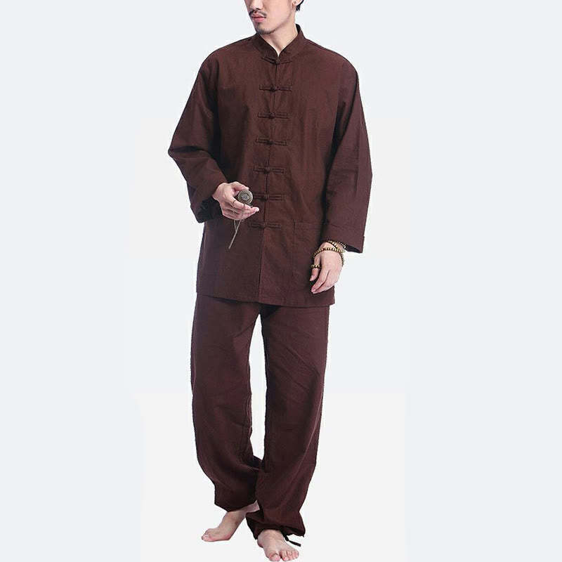 Chinese Frog Button Design Meditation Prayer Cotton Linen Spiritual Zen Practice Yoga Clothing Men's Set
