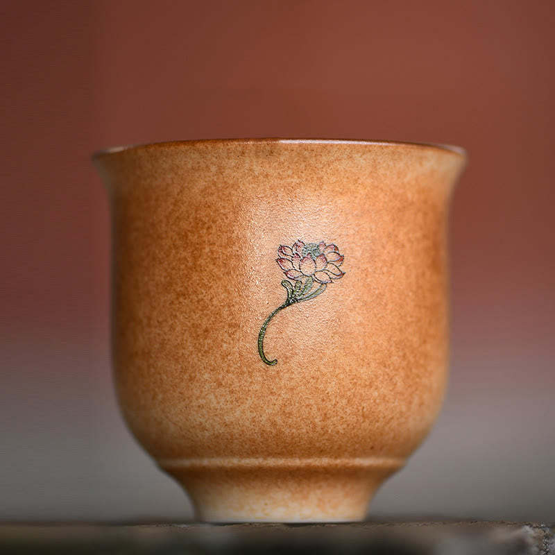Small Dunhuang Frescoes Lotus Ceramic Teacup Kung Fu Tea Cup 90ml