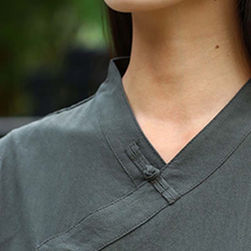 2Pcs Half Sleeve V-Neck Shirt Top Pants Meditation Zen Tai Chi Linen Clothing Women's Set