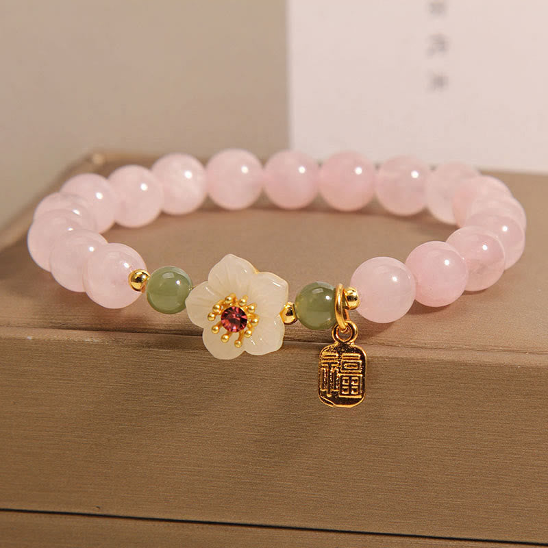 Rose Quartz Peach Blossom Hetian Jade Fu Character Relationships Healing Bracelet