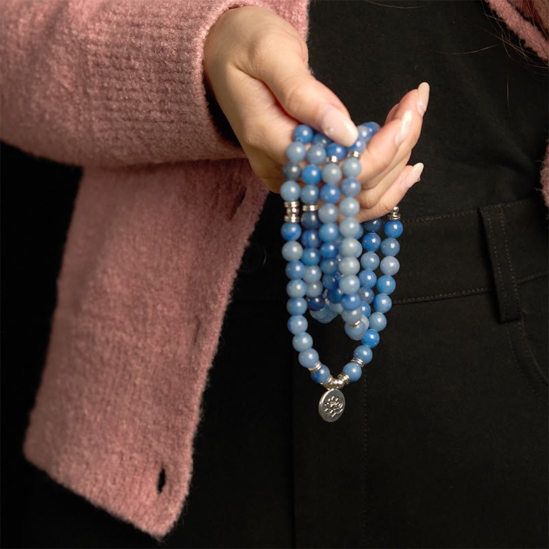 108 Mala Beads Multi-layer Natural Blue Aventurine Lotus Calm Bracelet