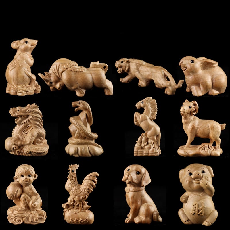 Year Of The Snake Chinese Zodiac Fu Character Peach Wood Home Statue Decoration