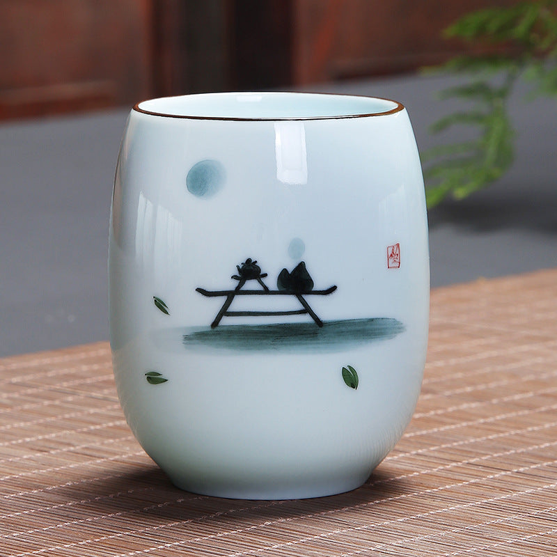 Koi Fish Lotus Landscape Dandelion Peony Flower Ceramic Teacup Kung Fu Tea Cup