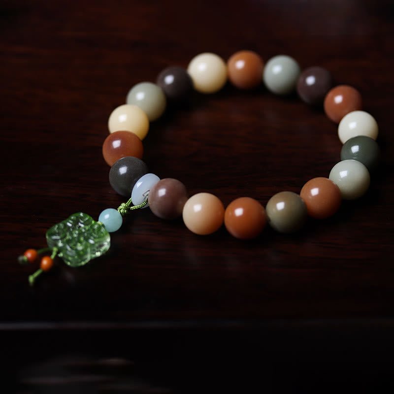 Natural Multicolored Gradient Bodhi Seed Liuli Glass Charm Peace Bracelet
