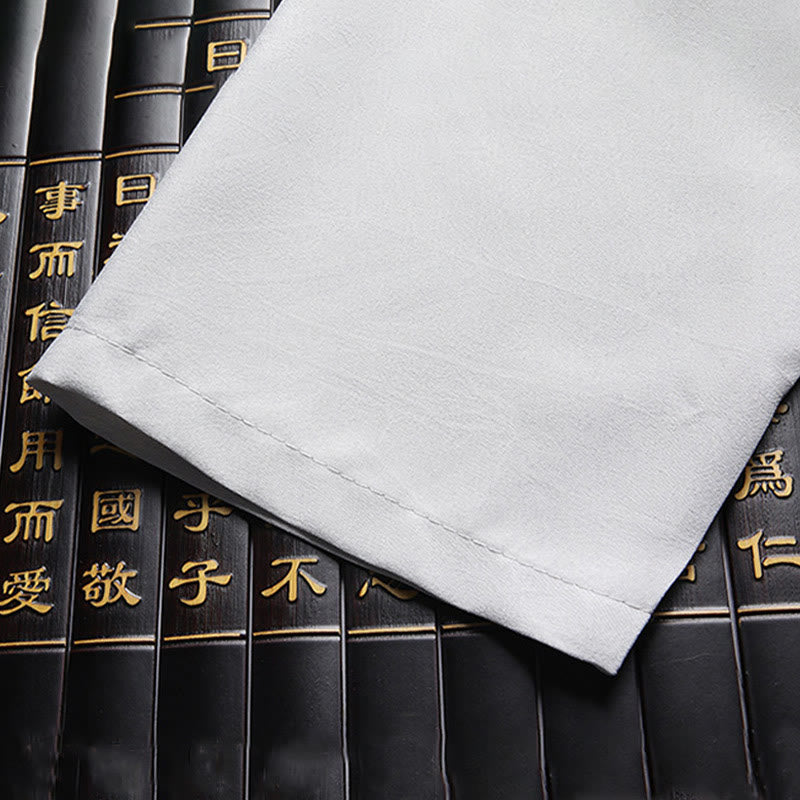 Chinese New Year Embroidered Dragon Frog-button Tang Suit Hanfu Traditional Uniform Long Sleeve Top Pants Clothing Men's Set