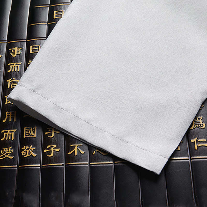 Chinese New Year Embroidered Dragon Frog-button Tang Suit Hanfu Traditional Uniform Long Sleeve Top Pants Clothing Men's Set