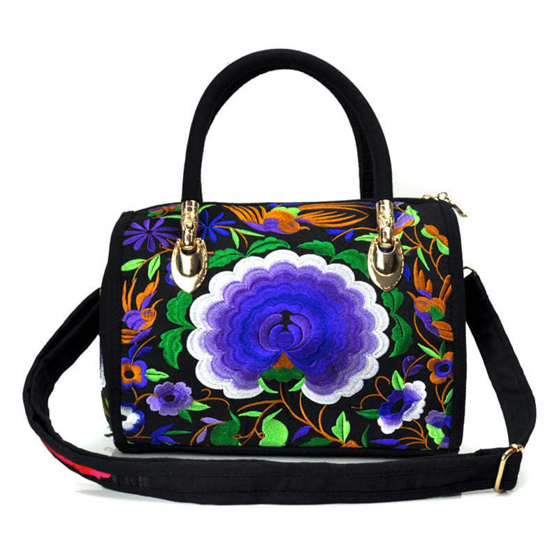 Money Tree Peony Camellia Double-Sided Embroidery Canvas Shopping Purse Handbag Crossbody Bag
