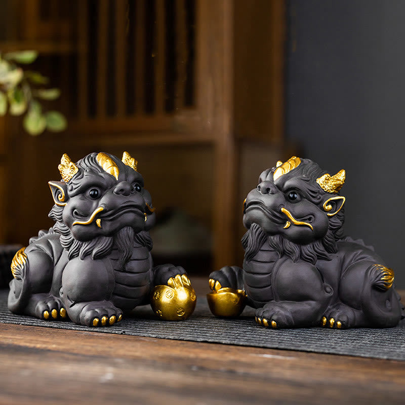 PiXiu Ingot Ball Purple Clay Ceramic Tea Pet Wealth Home Figurine Decoration