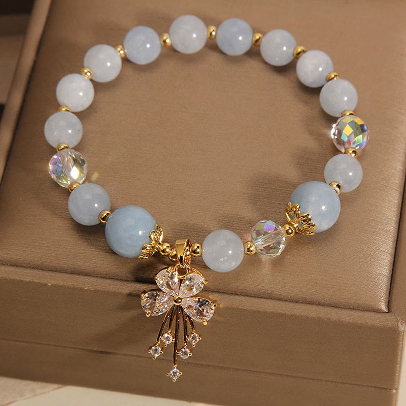 Aquamarine Pink Crystal Healing Zircon Butterfly Charm Bracelet