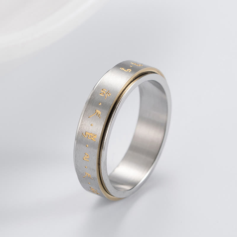 Tibetan Mantra Titanium Steel Balance Rotatable Ring
