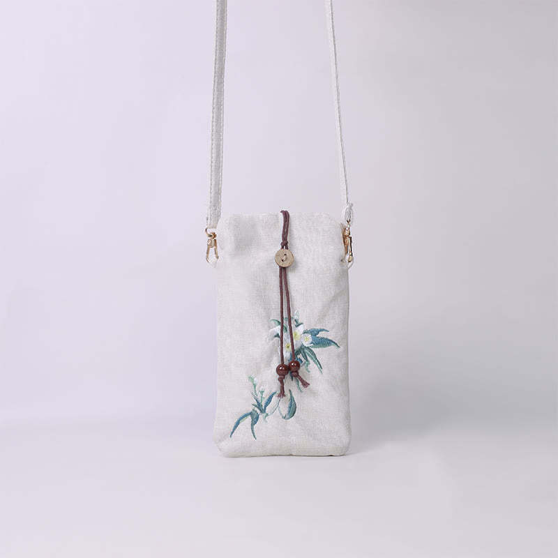 Small Embroidered Flowers Crossbody Bag Shoulder Bag Cellphone Bag 11*20cm