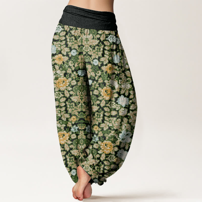 Casual Colorful Hibiscus Plant Pattern Women's Elastic Waist Harem Pants