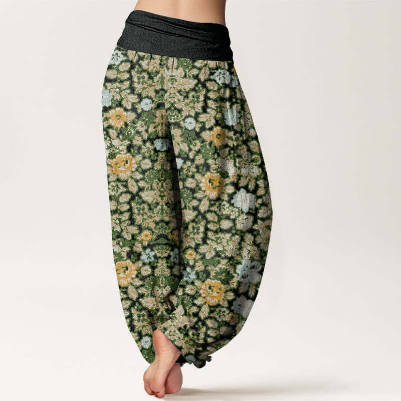 Casual Colorful Hibiscus Plant Pattern Women's Elastic Waist Harem Pants