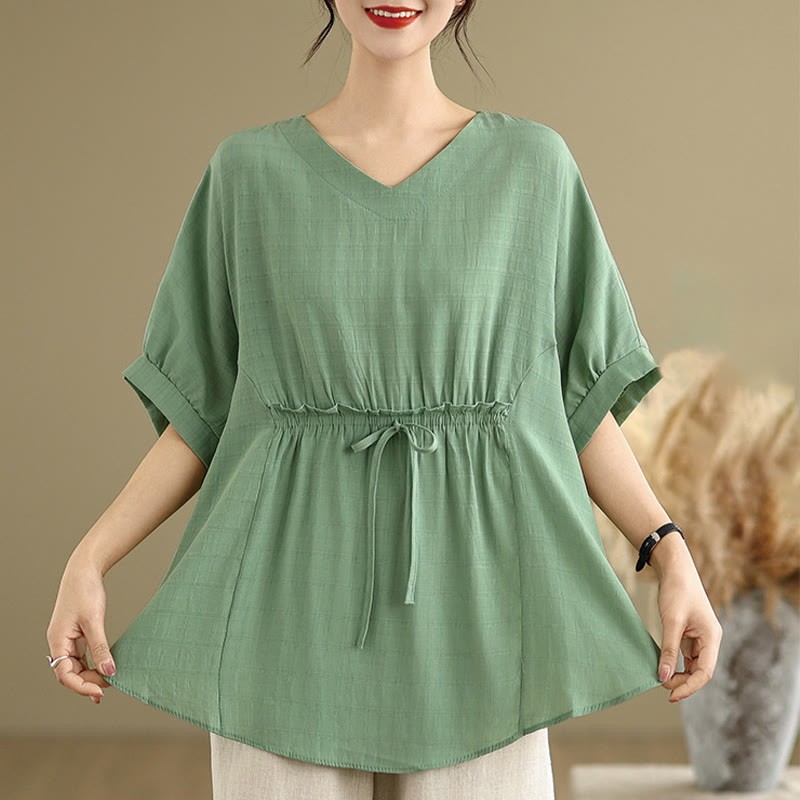 Casual Solid Color Half Sleeve Half Button Women's T-Shirt